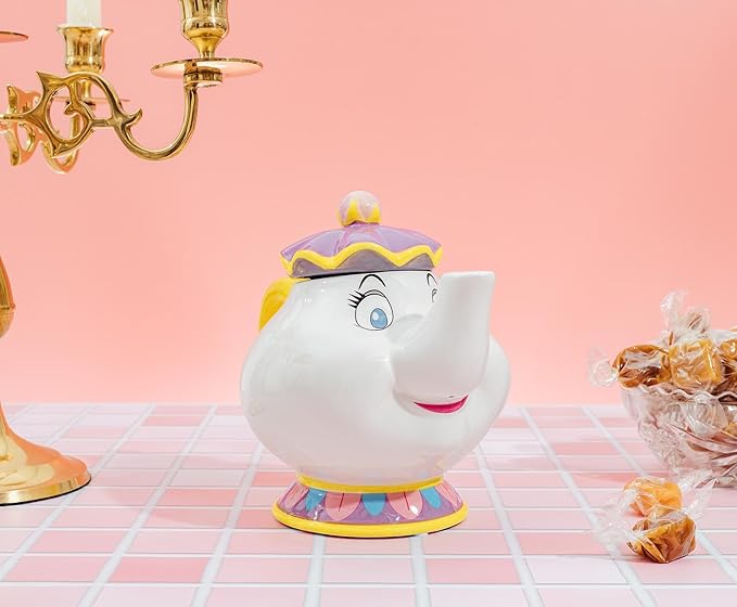 Silver Buffalo Disney Beauty and the Beast Mrs. Potts Teapot 3D Sculpted Ceramic Cookie Snack Candy Jar (Small)