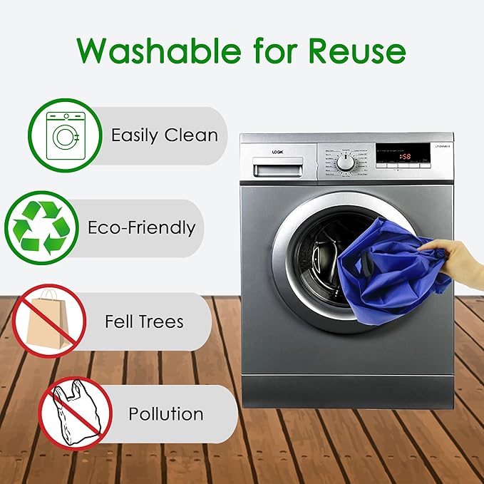 BeeGreen Blue Reusable Grocery Bags Wholesale Royal Reusable Kitchen Bags Bulk Foldable-Machine Washable with Zipper Storage Pouch 50 Packs