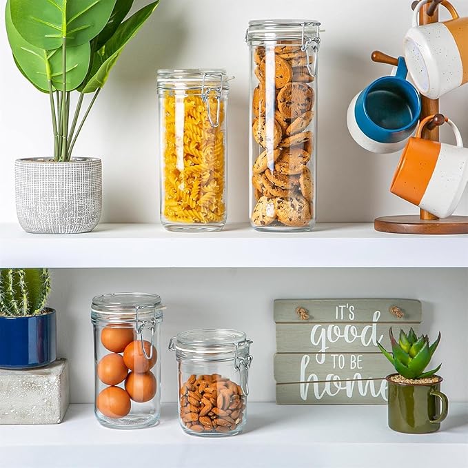 Bormioli Rocco Fido Cylinder 46 oz Airtight Jar (Set of 2) - BPA-Free Glass Ingredient Container - Ideal for Canning, Fermentation, Pantry Organization, Kitchen Storage - Dishwasher & Food Safe