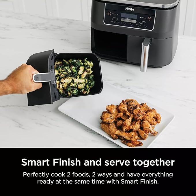 Ninja Foodi 6-in-1 2-Basket Air Fryer with DualZone Technology, 8-Quart Capacity, Dark Grey Stainless Finish (Renewed)