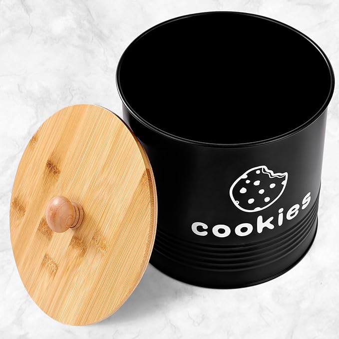 Cookie Jars with Lids Airtight, Large Cookie Tins, 1.5 Gallons Cookie Jar for Kitchen Counter Decorative, Farmhouse, Christmas, Mother's Day Gift Cookie Storage Containers (Black)