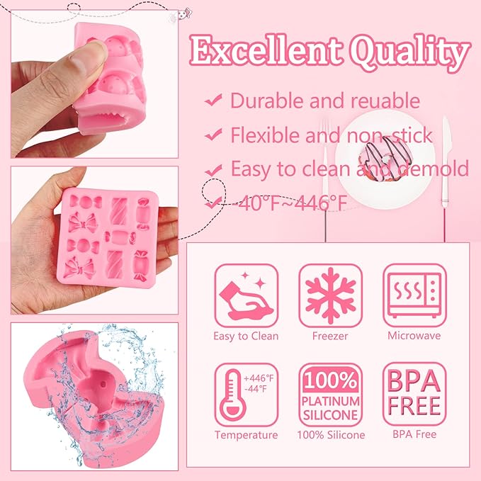 Candy Lollipop Molds 3Pcs, Candy Shape Cake Decorating Silicone Molds for DIY Chocolate Mousse Cookie Butter Gum Cupcake Topper Flower Paste Epoxy Clay Plaster Candle Soap