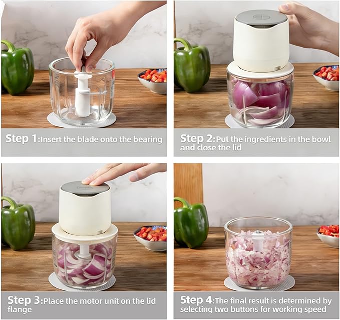 Electric Food Processor, 600ML Small Electric Food Chopper Glass Bowl for Meat Vegetables Onions Garlic, Meat Chopper Blender