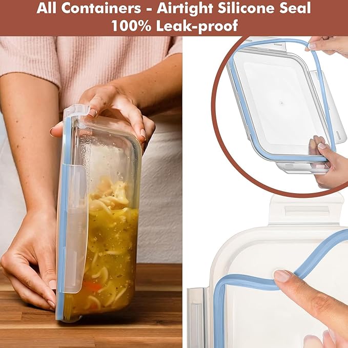 Razab 4 PC 1860ml / 63 Oz / 8 Cups Large Glass Food Storage Containers with Lids - Glass Meal Prep Containers for Roasting & Storing Leftover, Lunch Container with Lids, Microwave & Oven Safe