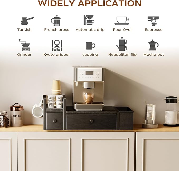 Homeiju Coffee Pod Drawers - K Cup Organizer, Nespresso Pods Holder with Mug Rack, Coffee Holder for Countertop, 52 Capacity Pods, Suitable for Kitchens, Offices and Coffee Bars(Black)