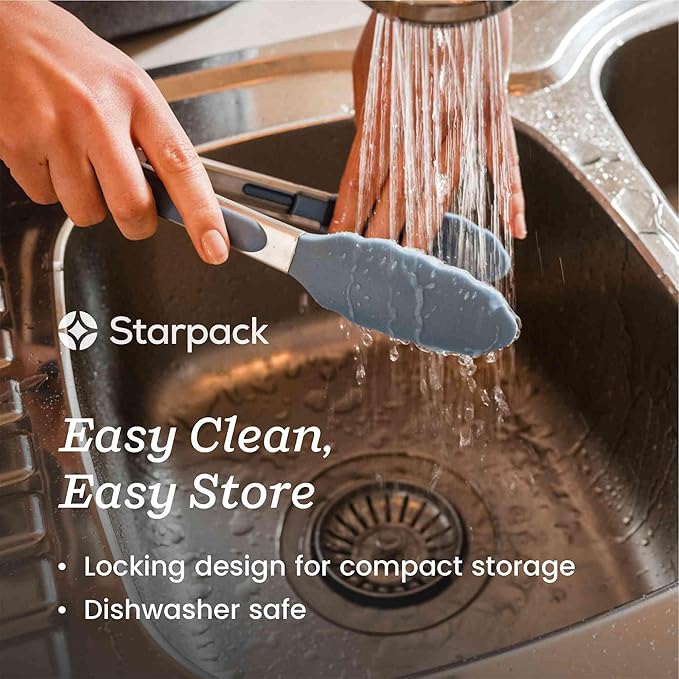 Starpack 'Get a Grip' Silicone Kitchen Tongs for Cooking 12 Inch - BBQ Silicone Tongs for Grill Heat Resistant to 600°F - Stainless Steel Utensils with Non Stick Rubber Tips for Serving Food