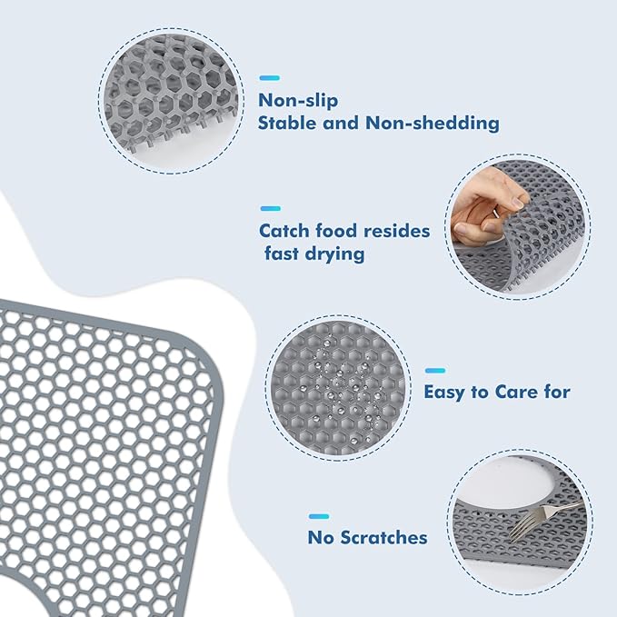 Bestjing 2 Pack Silicone Kitchen Sink Protector Mat with Rear Drain - 13.58''x 11.6'' Kitchen Sink Accessory, Folding Non-Slip Heat Resistant Mat Grid for Bottom of Porcelain Stainless Steel