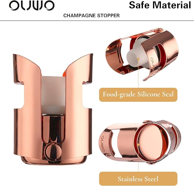 Champagne Sealer Stopper 6 Pack Stainless Steel Sparkling Wine Bottle Stoppers，Leak-Proof Bubble Retaining Saver，Suitable for Champagne Prosecco Cava and Sparkling (Rosegold)