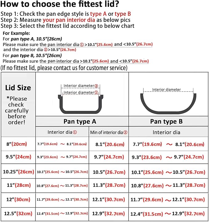 Glass Lids, Replacement Tempered Clear Glass Lids with Steam Vent，Covers For pots, pans and skillets，Available in Small and Large 8, 9.5, 10.25, 11, 12, and 12.5 Inch