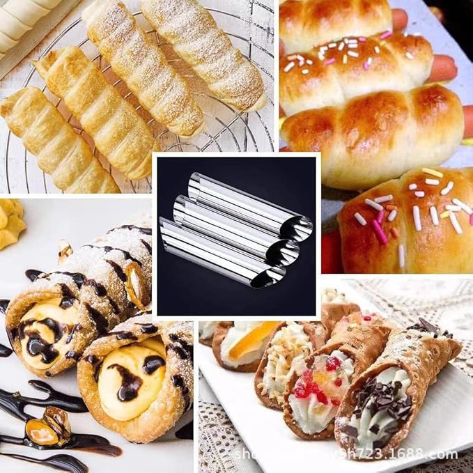 33 Pack Cannoli Forms Tube Set, 10 Cannoli Forms, 10 Large Hones Form Mould 10 Small Croissant Moulds, Brush, Reusable Icing Bag and Long Frosting Tip for Puff Pastry