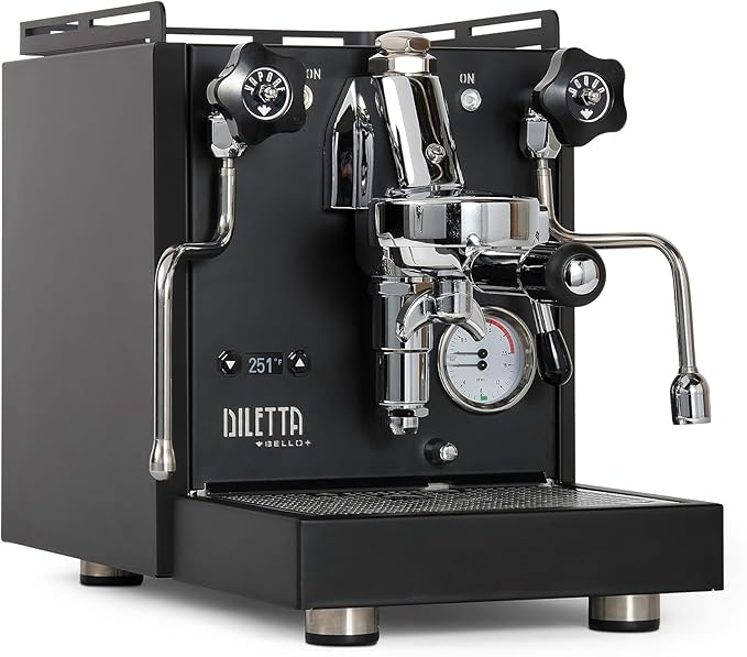 Diletta Bello+ Espresso Machine (Black) Bundle w/Rocket Espresso Giannino Espresso Grinder (Black/Wood)