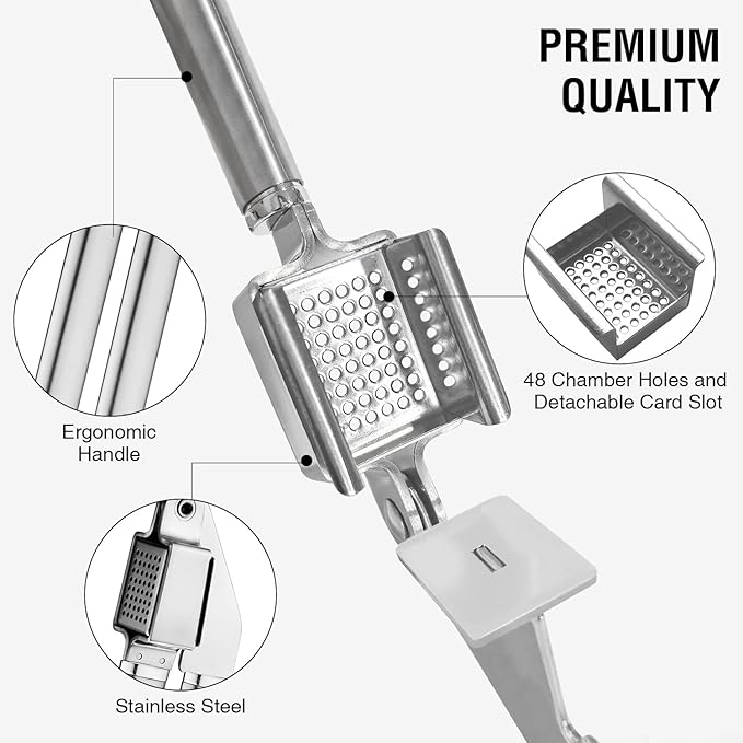 Stainless Steel Garlic Press Disassembly Garlic Mincer, Crusher & Peeler Kitchen Tool Professional Easy-Squeeze Rust Proof Easy Clean Garlic Press (Mirror Polishing Head)