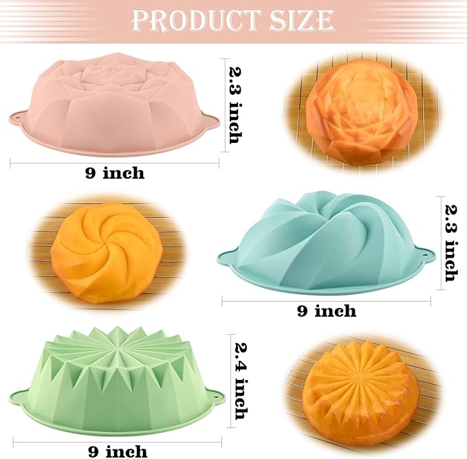HUAKENER 3 Pcs Flower Shape Cake Molds, Nonstick Silicone Cake Molds for Jello Cakes, Cheese Cakes, Strawberry Shortcake, Brownie Tart Pie
