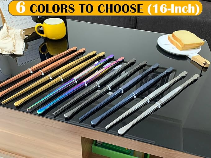 JETKONG 2 Pcs 16-Inch Heavy Duty Plating Tongs, Extra-Long Kitchen Fine Tongs Large Stainless Steel Cooking Forceps (Black)