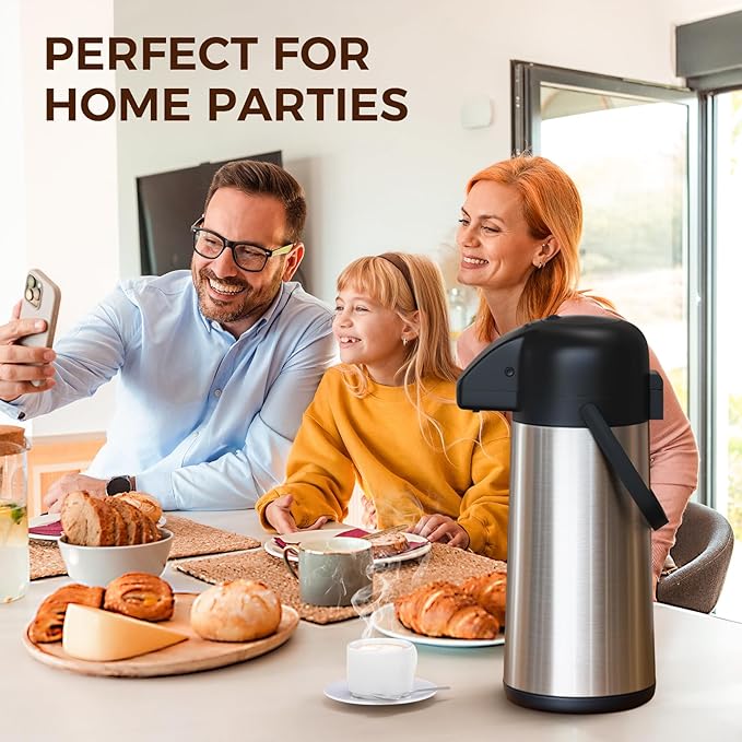Coffee Carafe for Keeping Hot - Gezoss 102OZ / 3L Airpot Coffee Dispenser with Pump - Large Coffee Carafe for Hot Drinks Tea Liquid - Insulated Stainless Steel Hot Water Beverage Urn for Parties