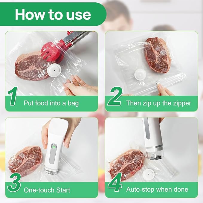 Vacuum Sealer for Food with Visible Water Tank, Handheld Compact Vacuum Sealer,Food Safety and Storage Vacuum Machine with 30 Pcs Reusable Vacuum Bags (White)