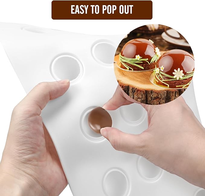 RoseFlower 2pcs Truffle Sphere Silicone Mold, 15-Cavity Silicone Mini Cake Ball Mold, 3D Silicone Baking Mold for Cake Decoration Dessert Mousse Pastry Chocolate Jelly Ice Cream, Round Ball Shape
