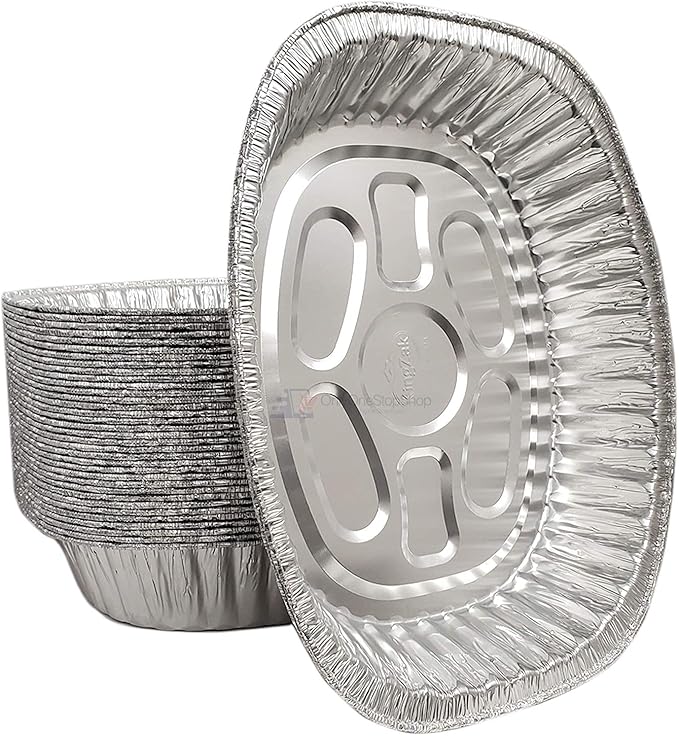 Disposable Oval Roasting Pan - Durable Turkey Roaster Pans Extra Large, Heavy-Duty Aluminum Foil, Deep, Oval Shape for Chicken, Meat, Brisket, Roasting, Baking, Recyclable (40)