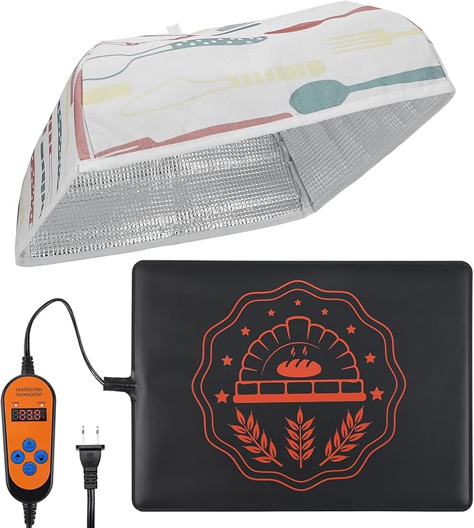 Thermostat Sourdough Warming Mat with Cover for Winter Proofing - 11.8"x15.7" Bread Proofer Starter Warmer Kit with 41~122°F Adjustable, Gifts for People Who Love Baking