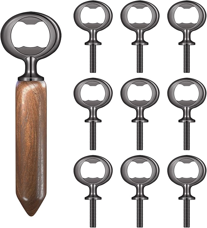 Metal Bottle Opener Kit - 10 Pcs Stainless Steel Inserts, DIY Beer Opener Hardware, Flat Black Inserts