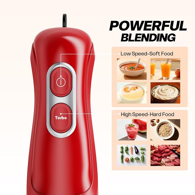 Turelar Immersion Blender Handheld, Corded Electric Blenders Portable Stick Mixer with 2 Mixing Speed and Stainless Steel Blades Emulsifier for Effortless Blending Soup, Smoothies, Puree or Baby Food