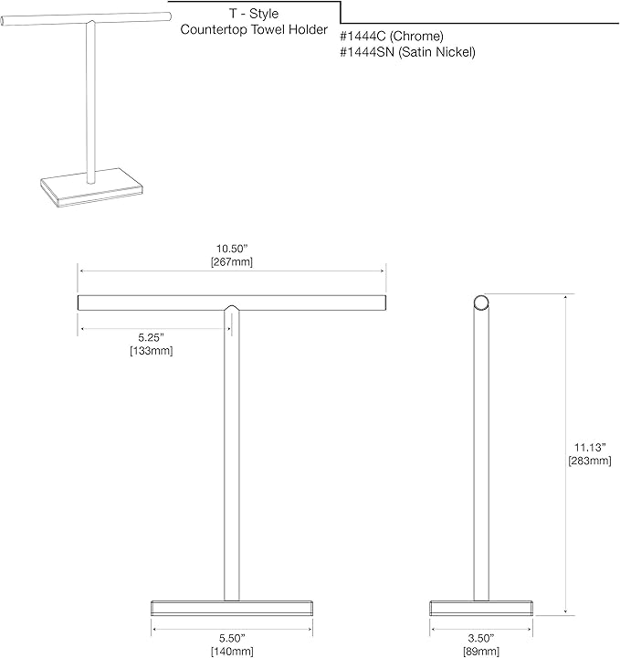 Gatco 1444C, Modern Rectangle Base Freestanding Countertop Towel Holder, Chrome / 10.50"W x 11.13"H T-Shape Style Countertop Hand Towel Holder for Bathroom, Kitchen/ Fingertip Towel Rack