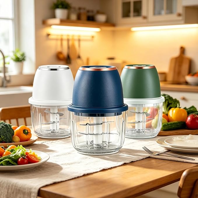 Electric Garlic Chopper, 2026 Upgraded Mini Food Processor 350ml, Cordless USB Rechargeable Food Chopper with 6 Stainless Steel Blades & Thickened Glass for Garlic Ginger Nuts Meat (350ml-Blue)