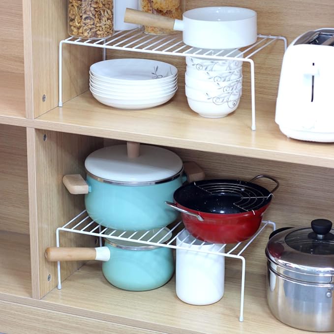 Cabinet Storage Shelf Rack Set of 2, Medium (13 x 9.4 inch) Rustproof Metal Wire Kitchen Cabinet Organizer and Storage, Cupboard Spice Shelf Rack for Plate, Dish, Counter & Pantry Organization