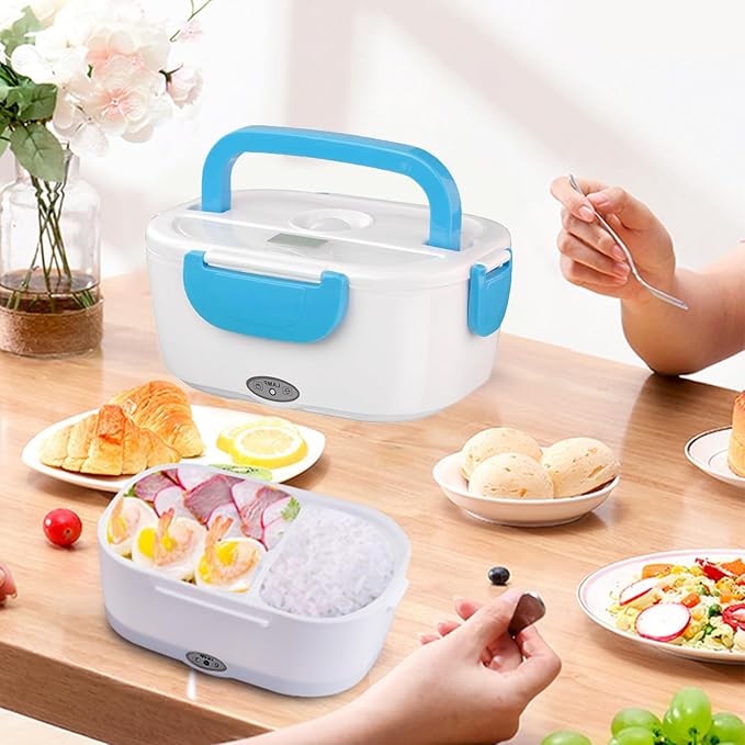 INVODA Electric Lunch Box 110V Food Heating Lunch Hot Box Portable Insulated Bento Box Electric Lunch Container for Office Travel Home (Blue)
