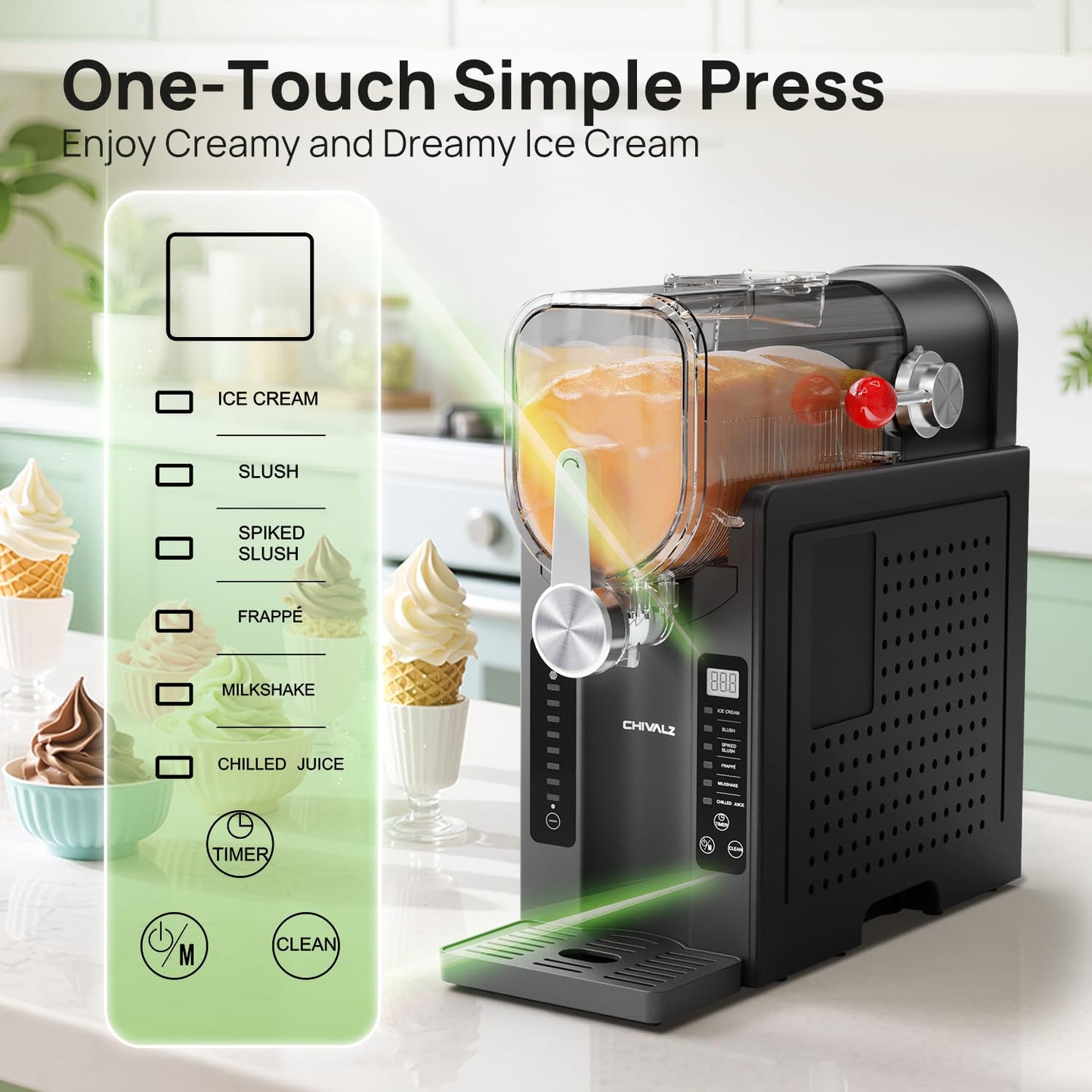 Slushie Machine No Ice Needed, Slushy Machine for Home, CHIVALZ Frozen Drink Maker with 6 Preset Programs for Margaritas, Frappés, Milk Shake and More, LED Display, Auto Clean, Black, 1 Pack+6 Modes