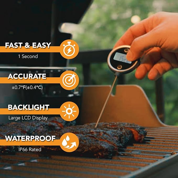 Pocket Pro 1-Second Instant Read Meat Thermometer, Rechargeable Digital Thermometer for Grilling, Food, BBQ, Kitchen Cooking, Oil Deep Frying & Candy (Nobility Blue)