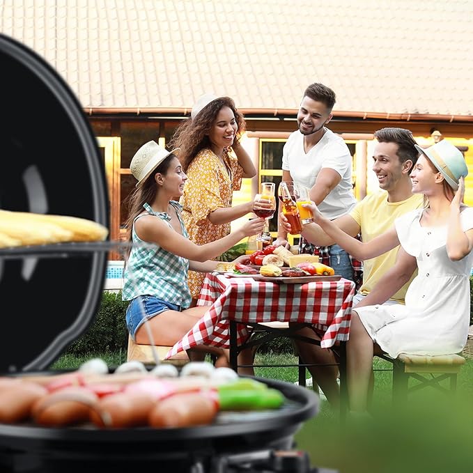 Electric Grill, Techwood Indoor/Outdoor Electric BBQ Grill, 1600W Portable Removable Stand Grill with Adjustable Heat & Drip Tray, Double Layer Design for Party, Patio & Backyard (Black)