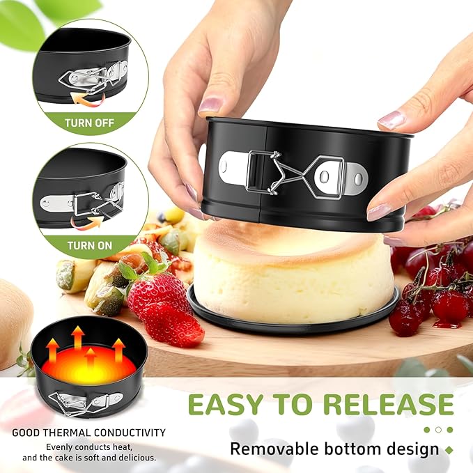 ZeroPone 4 Pack Mini Springform Pan Set, 4 Inch Non-stick Cheesecake Pan, Spring Form Pans for Baking, Springform Pans with Removable Bottom, Round Cake Pans, Small Cake Mold for Mini Cheesecake Pizza