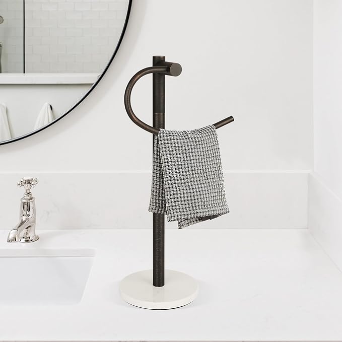 19 inch Oil Rubbed Bronze Hand Towel Holder Stand,Hand Towel Bar,Bathroom Vanity Countertop Towel Holder Free Standing,Stainless Steel Towel Ring Hardware Accessories Towel Rack