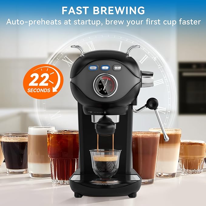 XIXUBX Espresso Machine, 20 Bar Pump Temperature Control, Compact Espresso Maker with Steam Milk Frother, Professional Coffee Makers for Home, Cappuccino Latte Machine, Gifts for Coffee Lover