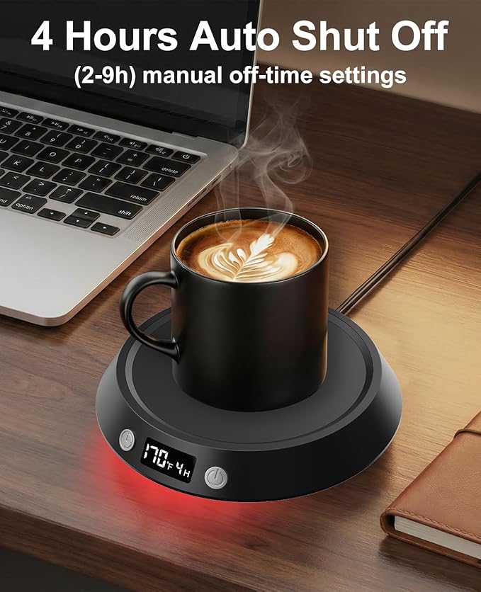 Kepwam Coffee Mug Warmer - 50W Electric Coffee Warmer for Desk 3 Temp Settings & 2-9 Timer Smart Cup Warmer for Desk Candle Warmer Plate with LED Lights Beverage Tea Milk Warmer for Home & Office