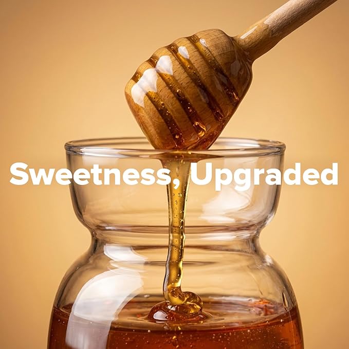 Viva Handmade Small Glass Honey Jar with Dipper and Lid – Borosilicate Glass Honey Container Dispenser, No-Drip Wood Stick for Smooth Pouring – 10 oz / 300 ml for Kitchen & Tea Ritual