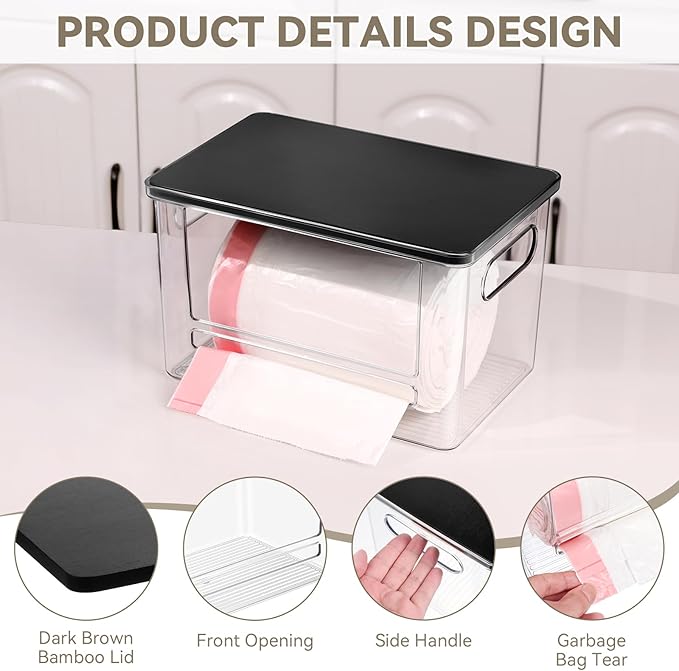 Trash Bag Dispenser, Trash Bag Holder Dispenser with Bamboo Top, Extra Large Garbage Bag Holder Dispenser Trash Bag Organizer Under Sink for Kitchen, Pantry, Laundry Room