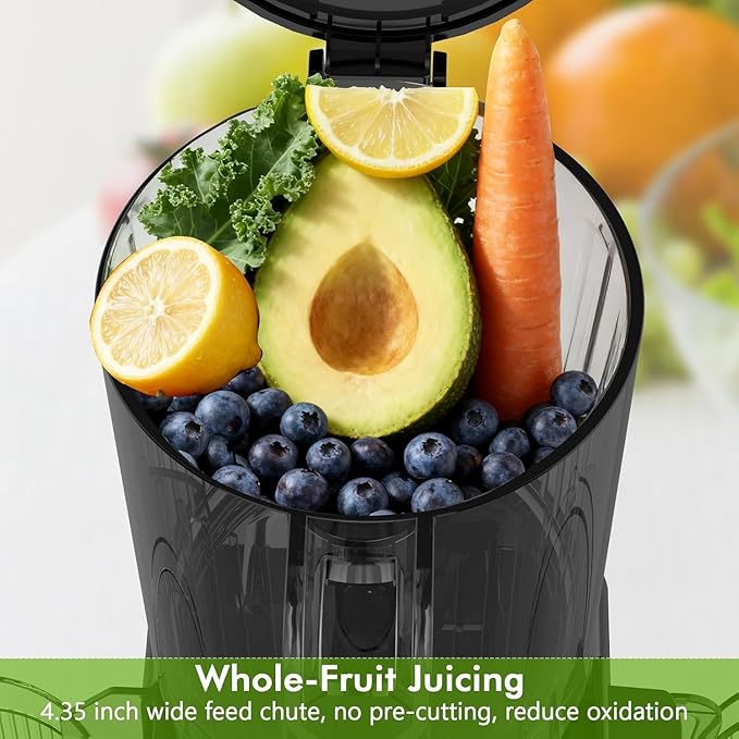 Electactic Slow Juicer Machine with 300W Pure Copper Motor, 4.35-Inch Wide Chute & Reverse Function, Stainless Steel Juicer for Family Daily Use