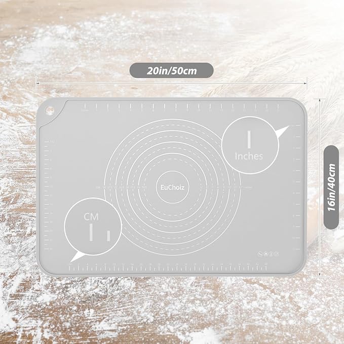 Silicone Pastry Mat 20"*16" Extra Thick Non Stick Baking Mat Food Grade Silicone Dough Rolling Bake Mat with Edge Heightening Light Grey