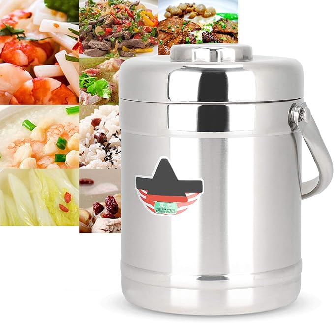 Vacuum-Insulated Food Jar, 1.8L Straight Shape Double-Wall Vacuum Insulated Lunch Box, Stainless Steel Hot Food Container and Lunch Container Bento Box for Food Flask Wide Mouth, Silver