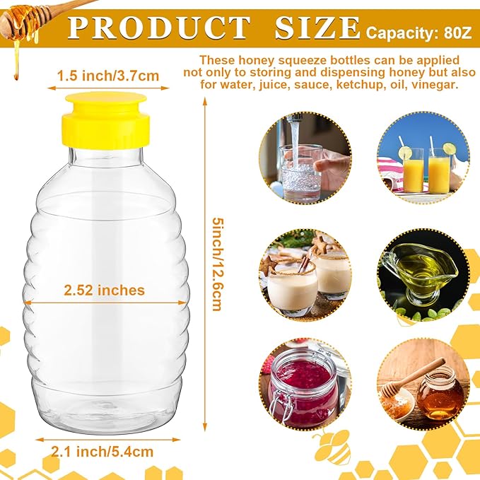 Tanlade 72 Pcs Honey Bottles Bulk 8 Oz Plastic Clear Squeeze Honey Jars Empty Container Refillable Dispenser Jam Bottle with Flip Top Lid for Storing and Dispensing
