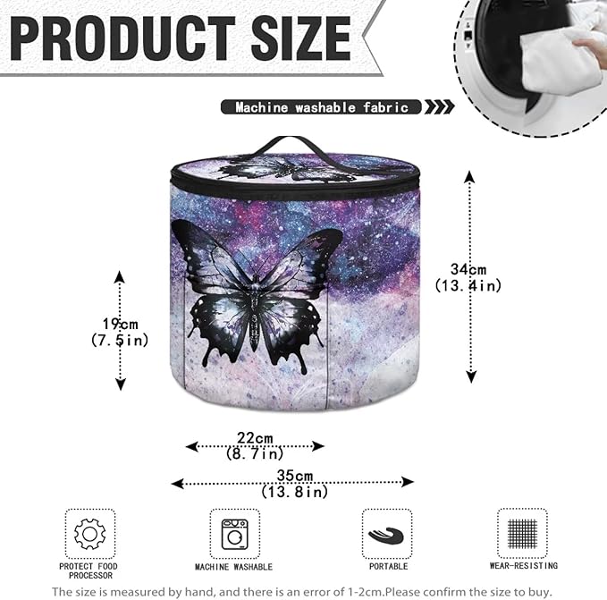 Purple Butterfly Electric Pressure Cooker Insulation Bag Smooth Flat Surface Pressure Cooker Storage Bag with Handle and Pockets