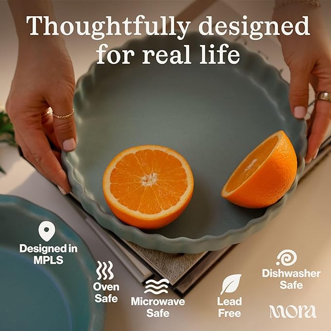 MORA Ceramic Tart Pan, 9.5 Inch Large Porcelain Baking Dish for Tarts, Quiche, Pie, Flan etc. Fluted Ruffled Edge, Oven, Microwave, Freezer, and Dishwasher safe - Great Gift For Bakers - Teracotta