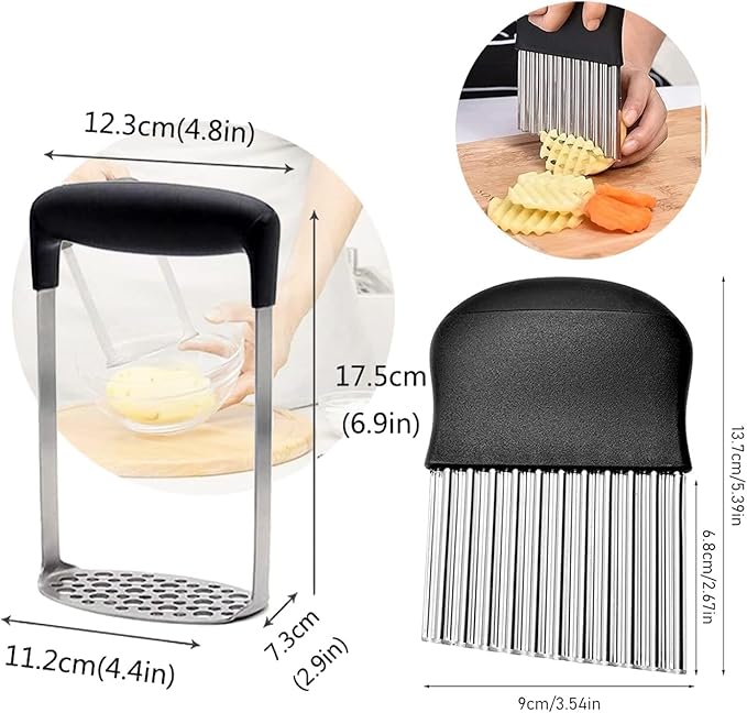 Potato Masher, Stainless Steel Integrated Masher Kitchen Tool & Food Masher/Potato Smasher with Crinkle Cutter, Perfect for Bean, Vegetable, Fruits, Avocado, Meat
