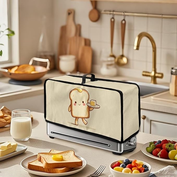Butter Bread Print Toaster Cover 2 Slice, Fits 2-Slice Long Slot Toaster, Slim Lightweight Kitchen Small Appliance Cover, Foldable Portable and Machine Washable