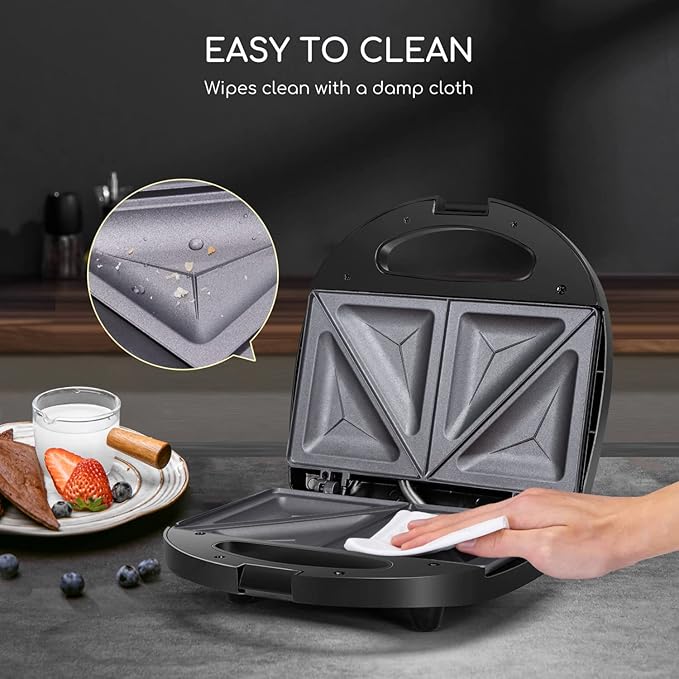 Aigostar Sandwich Maker, Electric Panini Press Grill with Nonstick Plates, Double-Sided Heating Deep Grid Sandwich Press, Indicator Lights Compact Electric Grill for Sandwich Egg Ham Steaks