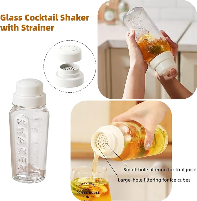 Cocktail Shaker Set-19 oz Glass Martini Shaker with Built-in Strainer，Muddler with Measuring Jigger and Stainless Steel Mixing Spoon, Home Bartender Kit Bar Tool for Margaritas Making, Drinks Mixing