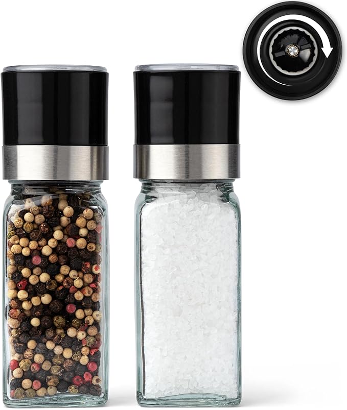 KIVY Salt and Pepper Grinder Set of 2 – Adjustable Ceramic Grinder – Spice Mill – Pepper & Salt Grinder