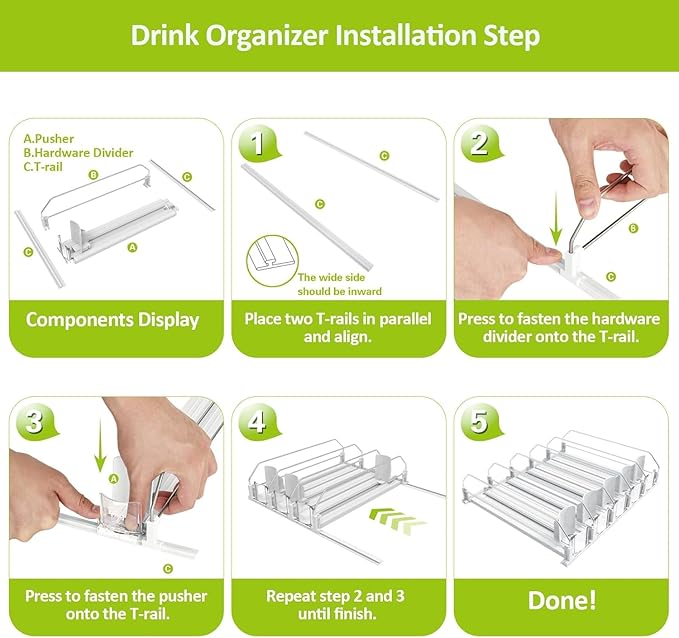 IBORING Drink Organizer for Fridge,Self Pushing Fridge Drink Organizer,Automatic Drink Dispenser for Fridge-Holds up to 30 Cans